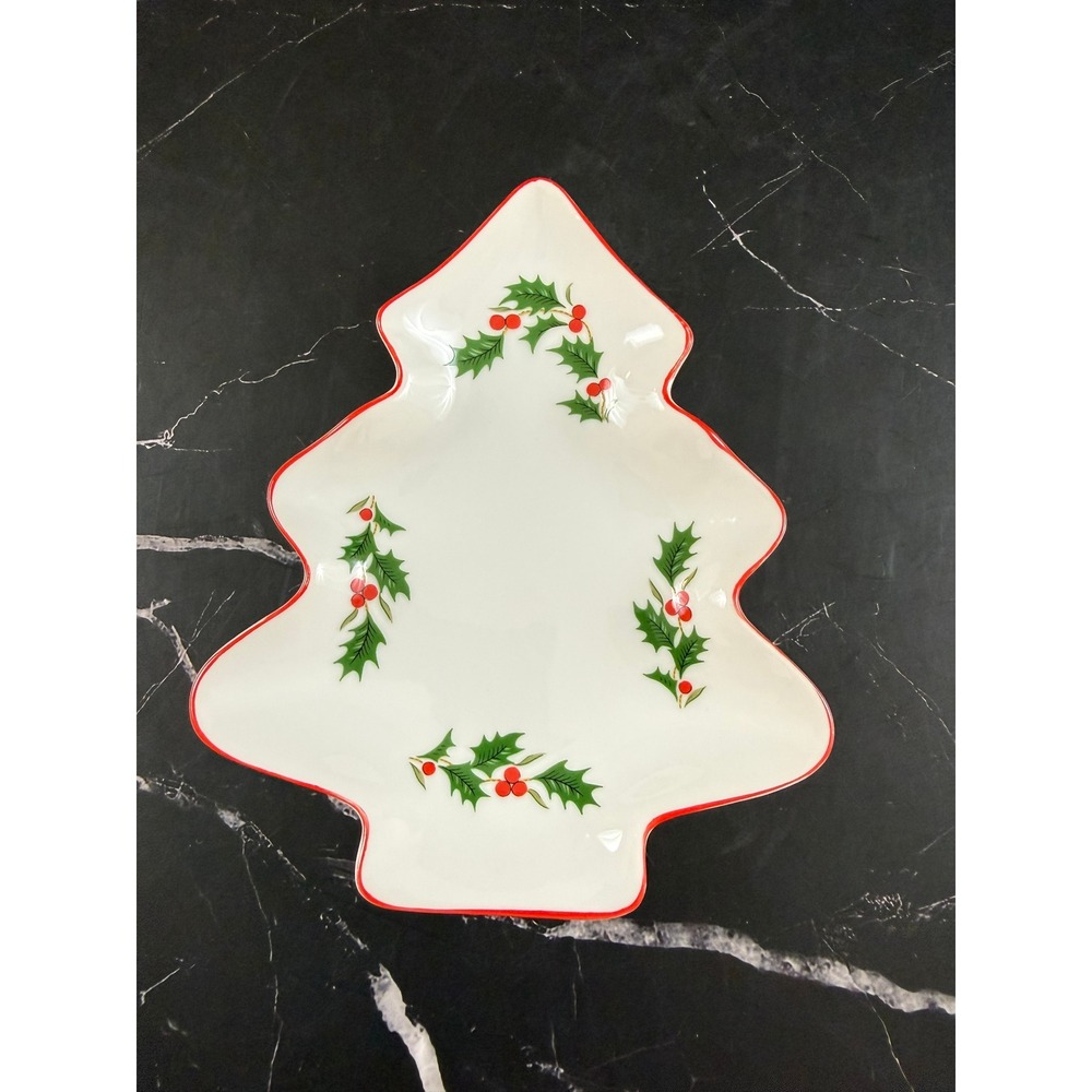 Vintage Fine Porcelain Christmas Tree Shape Serving Dish 5x6.4x1in